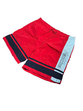Vintage Nautica Mens Spell Out Shorts Red Blue 90s Sz L Spell Out Swim Trunks